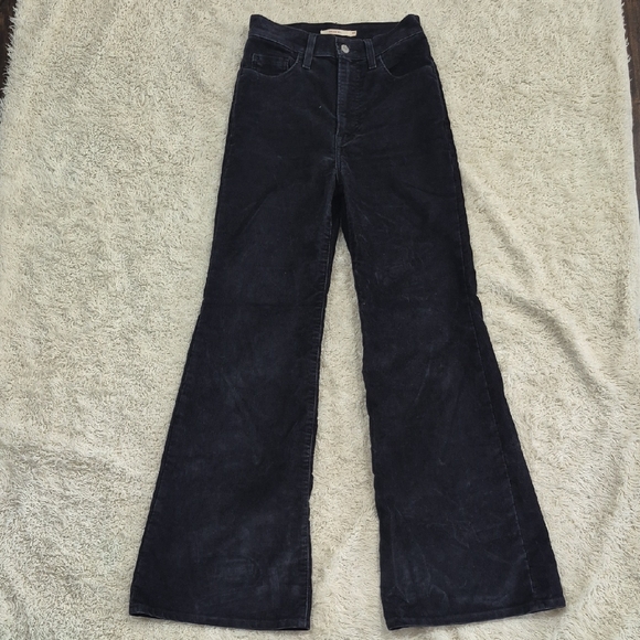 LEVI'S ribcage Bell Cords 25 Navy Corduroy High Waist Wide Leg Pant Levi Strauss - Picture 2 of 7